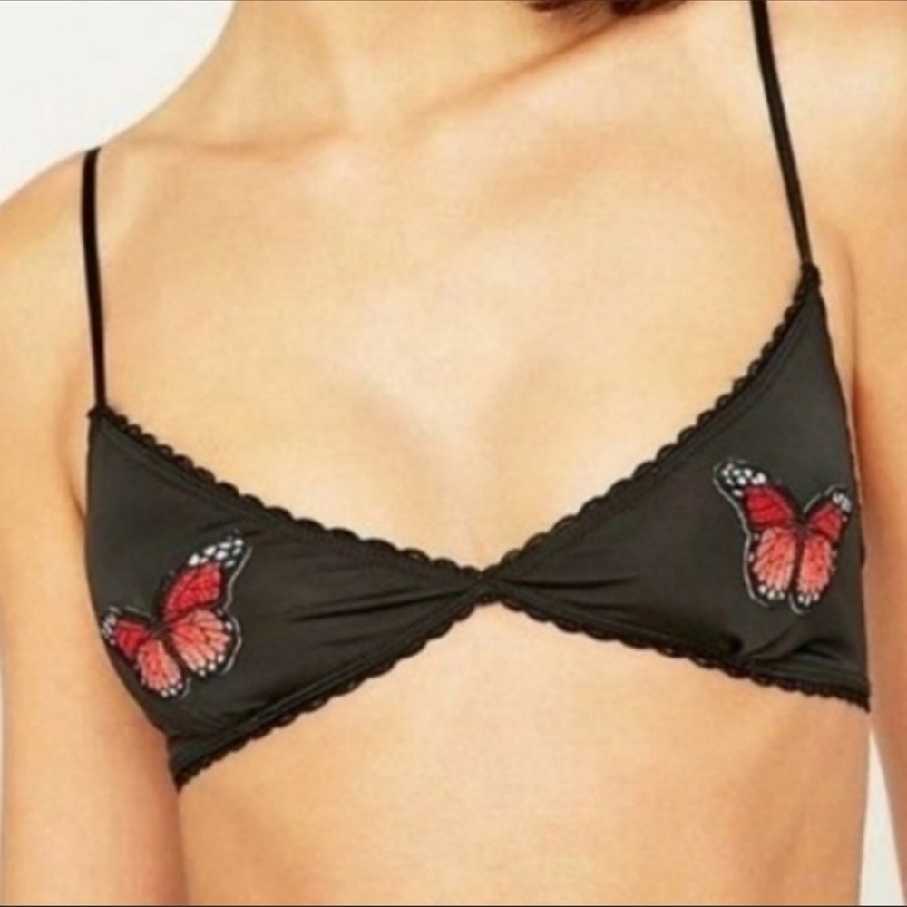 Urban Outfitters Butterfly Appliqué Bra Black Monarch